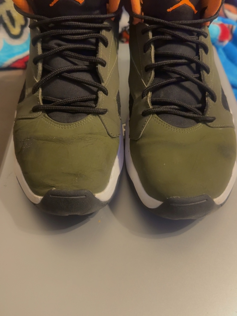 Jordan Olive Green and Black Sneakers with Orange Detail